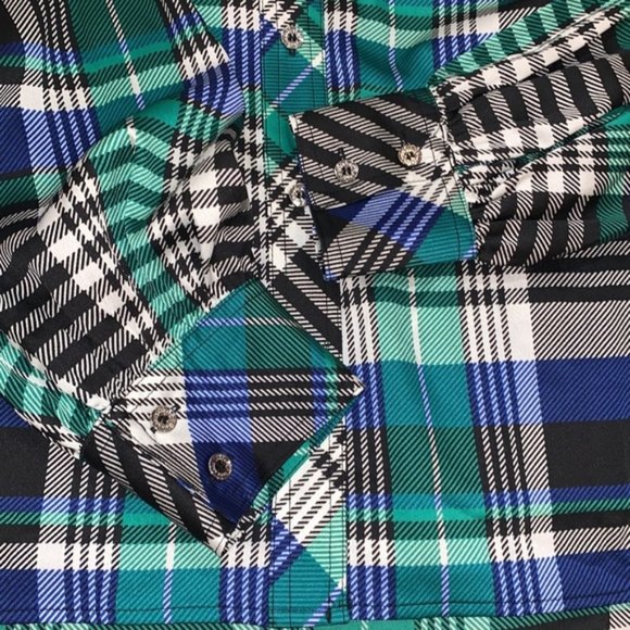 KARL LAGERFELD Paris Blue Multi Plaid Utility Shirt size Medium - Picture 8 of 10